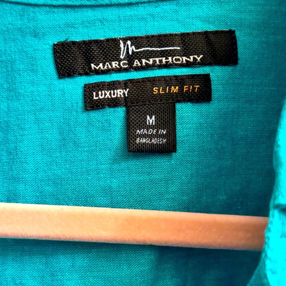 NWT Marc Anthony men’s teal button up short sleeve shirt, size medium - Picture 4 of 6
